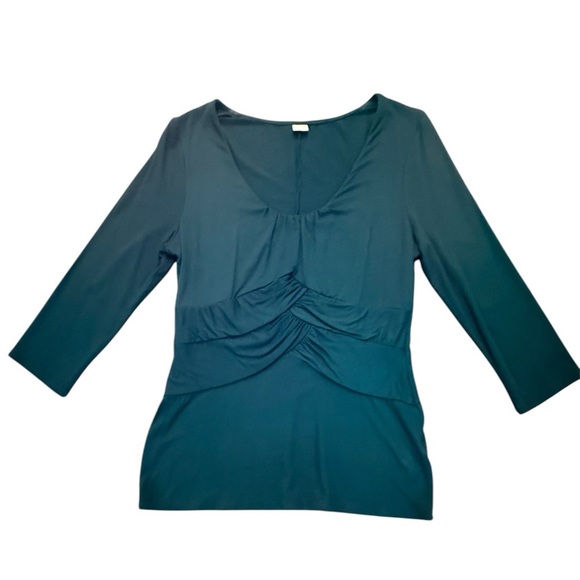 Three Dots Blue Green Ruched Cross Front 3/4 Sleeve V-neck Blouse Size XL - Picture 1 of 9